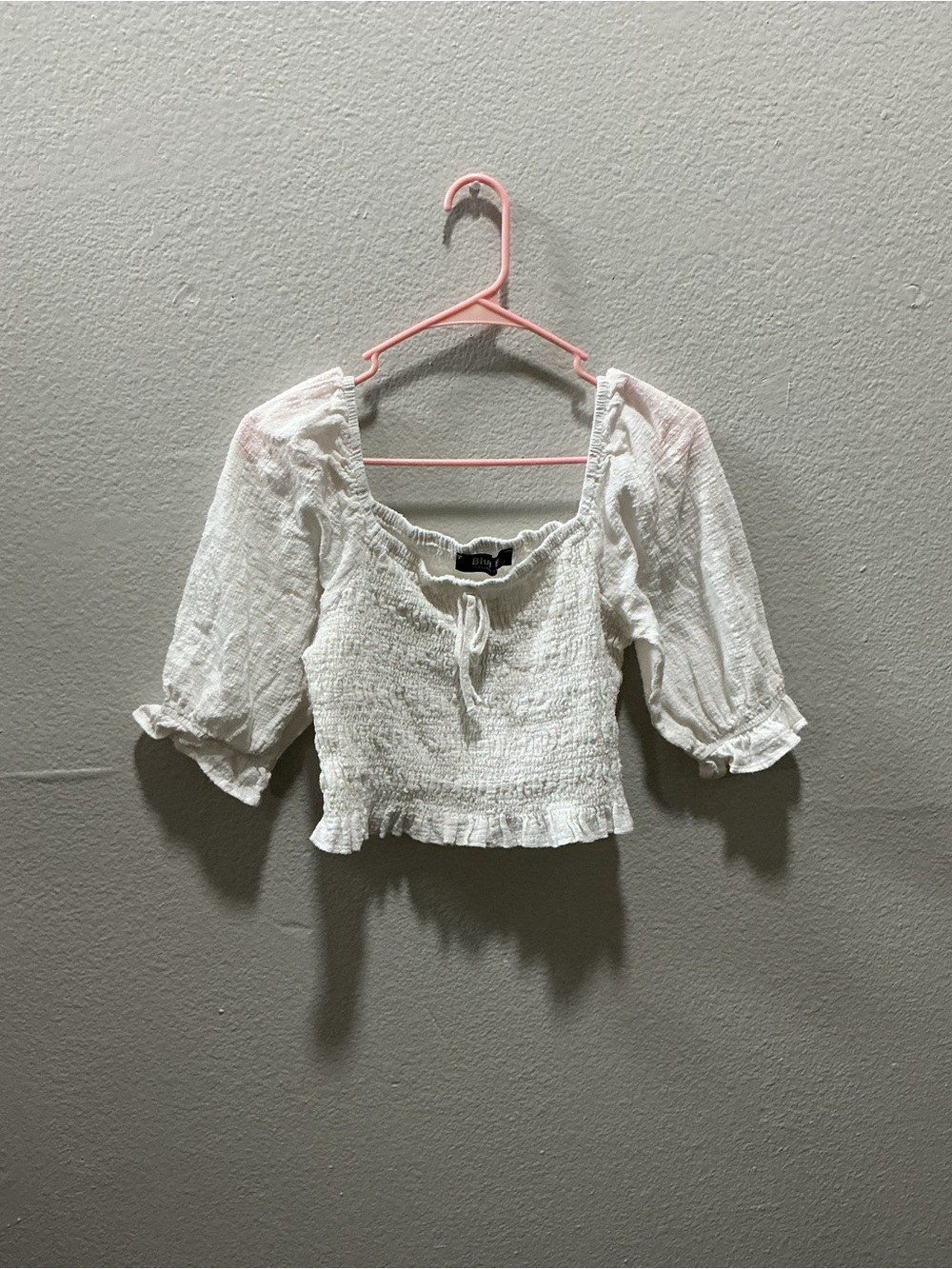 White Smocked Crop Top with Puff Sleeves